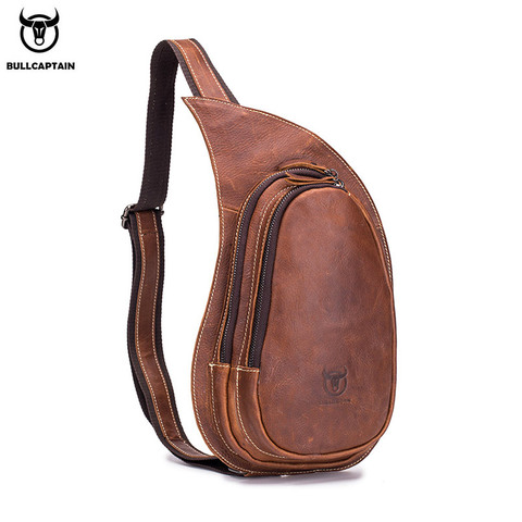 BULLCAPTAIN-Bolso cruzado de cuero para hombre, bandolera de pecho de cuero de Caballo loco, a la moda, multifunción, para teléfono móvil ► Foto 1/6