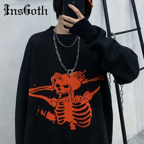 InsGoth-suéteres holgados Harajuku para mujer, suéter con estampado de cráneo gótico Punk, ropa de calle de manga larga, suéteres tejidos ► Foto 1/6