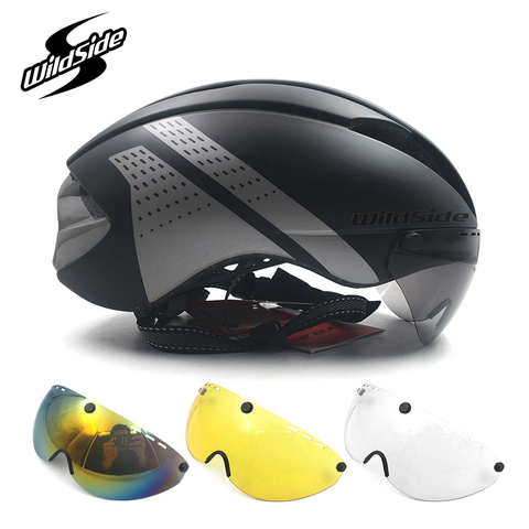 Casco aerodinámico tt Tiempo de prueba Ciclismo Casco para hombres y mujeres gafas carrera Casco de Bicicleta de carretera con len Casco Ciclismo bicicleta Casco para adulto ► Foto 1/6