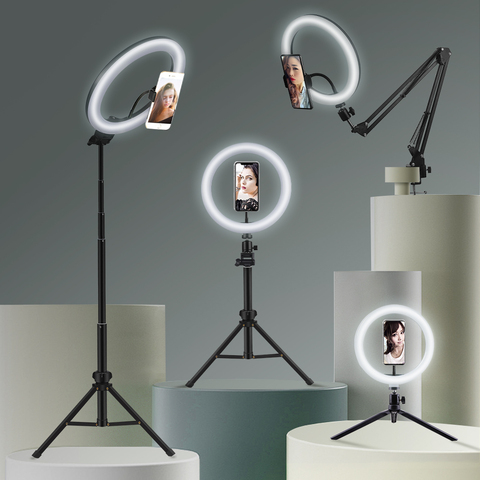 Anillo de luz Led para selfi, lámpara con soporte móvil, trípode, anillo de luz para retransmisión de vídeo en vivo ► Foto 1/6