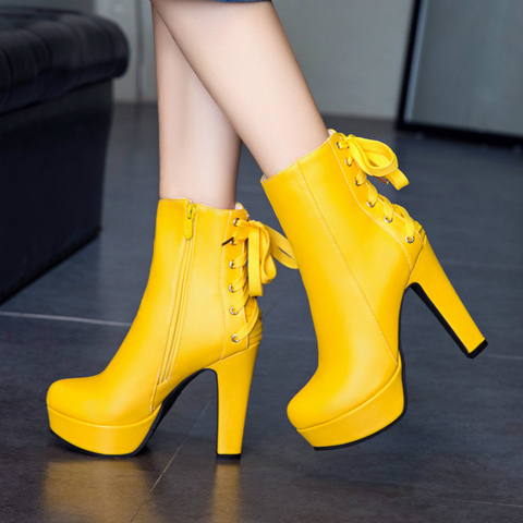 Botines de mujer a la moda, botas cortas con plataforma y tacón alto, color blanco y amarillo, talla grande, para invierno, 2022 ► Foto 1/6