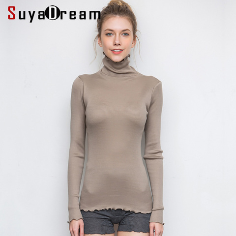 SuyaDream-suéteres de cuello alto para mujer, suéteres 80% de seda 20% de algodón ajustados, ropa de punto de otoño e invierno 2022 ► Foto 1/6