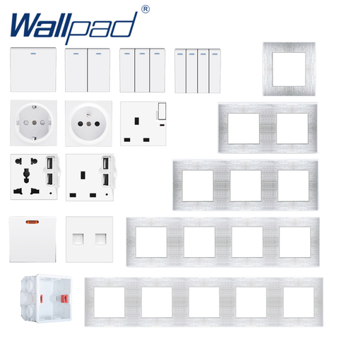 Marco de Metal DIY para pared, luz botón interruptor, toma de corriente de pared, Metal plateado, PC, tecla de función, serie S6, Wallpad ► Foto 1/6