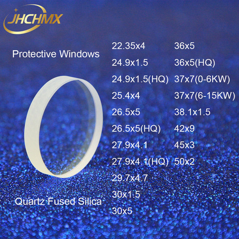 JHCHMX-ventanas protectoras láser 22,35*4 27,9*4,1 30*5 36*5 37*7 1064nm, sílice fundida de cuarzo para Precitec Raytools WSX Bystronic ► Foto 1/6