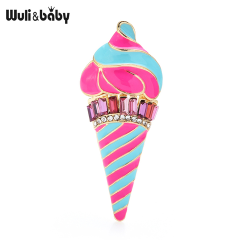 Wuli & baby-broche de Icecream esmaltado de Raya Rosa para mujer y niño, Pin de cristal, broches bonitos, regalo de joyería de Año Nuevo ► Foto 1/3