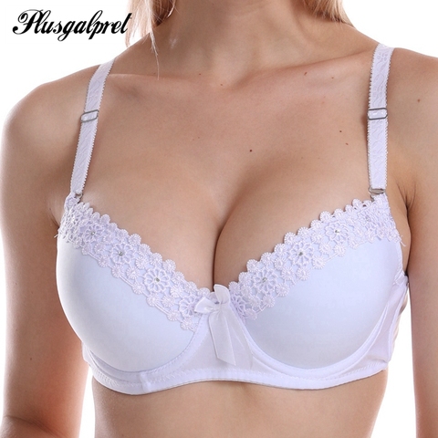 Plusgalpret-Sujetador Push Up con relleno ligero para mujer, ropa interior Sexy, lencería con bordado Floral, aros de talla grande 36B 38B 40B 42B ► Foto 1/6