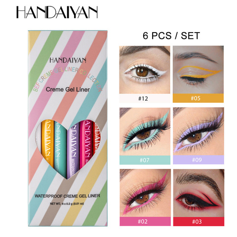 HANDAIYAN 6 unids/set Lápiz Delineador de Ojos de larga duración mate impermeable delineador de ojos maquillaje cosmético belleza de colores ► Foto 1/5