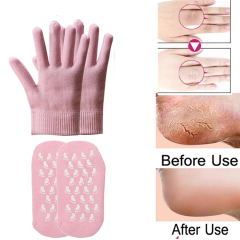 Calcetines y guantes de silicona reutilizables para SPA, Gel hidratante exfoliante blanqueador de terciopelo suave, belleza de manos, pedicura para el cuidado de los pies, 1 juego ► Foto 1/5