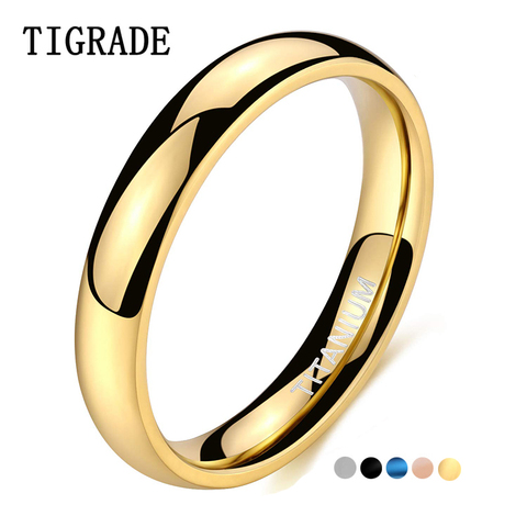 Tigrade-anillo dorado pulido de 4mm para hombre y mujer, anillo de Color negro, azul y plateado para boda, sortija de titanio Unisex con grabado, talla 15 ► Foto 1/6