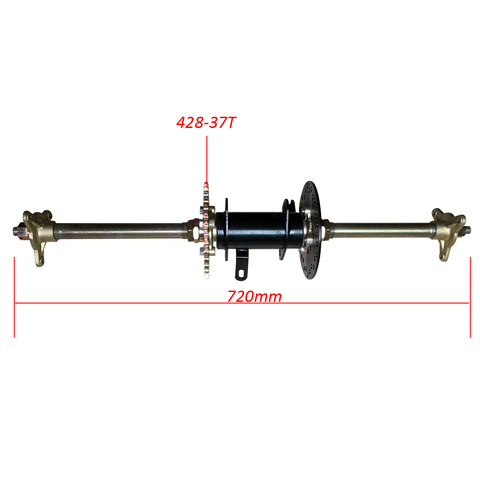 Conjunto de eje trasero de 720mm con piñón 428 #37T, disco de freno de 160mm, rodamiento UCP204, cubo de rueda M8 x 3, apto para piezas de bicicleta de Buggy UTV ATV ► Foto 1/6