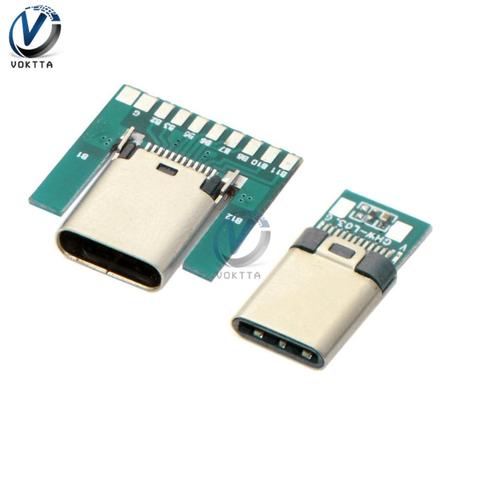 Conector USB 3,1 tipo C 24 pines macho conector de enchufe hembra enchufe para Cable de soldadura y Cable Módulo de placa PCB 24 P ► Foto 1/6