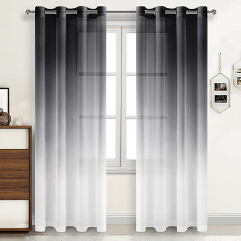 Cortinas transparentes de lino para dormitorio y sala de estar, semigasa con degradado, ojal, 52X84 pulgadas, color negro y gris ► Foto 1/6