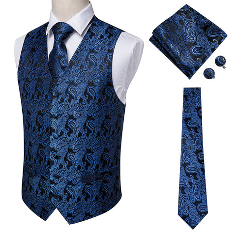 Hi-Tie-chaleco azul marino de seda para hombre, 100% de Cachemira, azul oscuro, Jacquard, chaleco para traje para hombre, chaqueta Formal de boda ► Foto 1/6