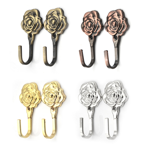 1 par de estilo europeo Vintage Rose patrón ganchos de Metal para cortina de pared decorativo Hookbacks suecos. ► Foto 1/6