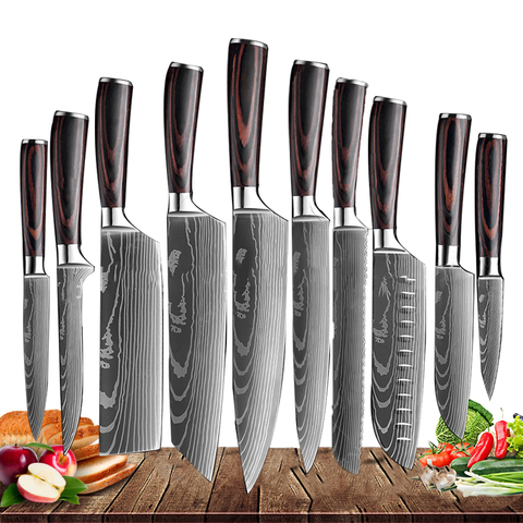 Juego de cocina japonesa de cuchillos de Chef, 8 pulgadas, 7CR17, 440C, acero inoxidable de alto carbono, Damasco, diseño realizado con láser, herramienta para rebanar Santoku ► Foto 1/6