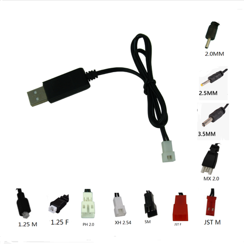 Cable de carga USB de 3,7 V, cargador de batería de litio JST SM 1,25, 2,0, 2,5, 3,5, MX2.0, para avión de control remoto, helicóptero, accesorios de Juguetes ► Foto 1/6