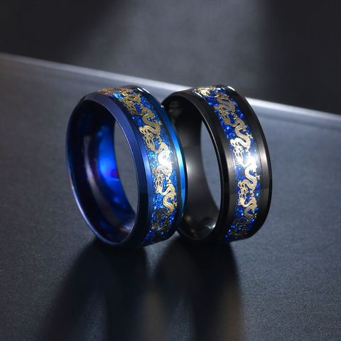 Anillo de fibra de carbono de dragón para hombre, anillo de boda de acero y titanio azul y negro, anillos amuleto Masculino, joyería ► Foto 1/5