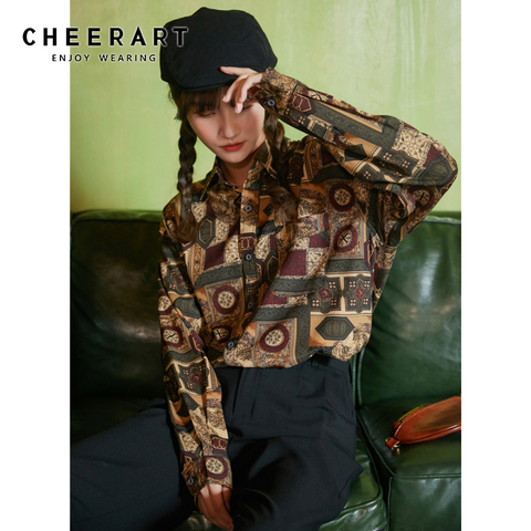 CHEERART barroco camisa Vintage mujer Top de manga larga y blusa abotonada camisa imprimir Top Otoño de 2022 ropa de las mujeres ► Foto 1/5