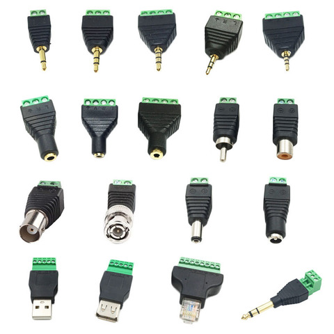 1 Uds conector CCTV BNC enchufe de alimentación de CC de 2,5mm 3,5mm macho hembra de Audio Balun de vídeo sistema de seguridad adaptador coaxial CAT5 RJ45 USB Jack ► Foto 1/6