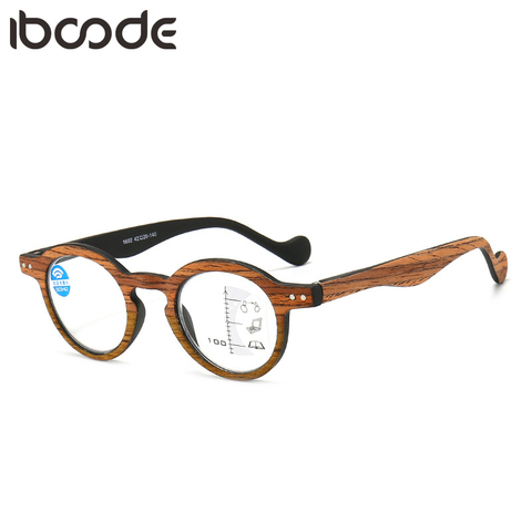 Iboode-gafas de lectura graduales multifocales para hombre y mujer, lentes ópticas de grano de madera, antiluz azul, presbicia, nuevas ► Foto 1/6