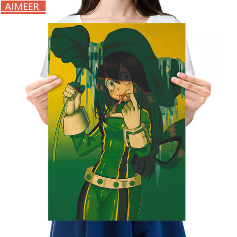 Mi héroe Academia E Personaje de Anime Asui Tsuyu Retro de papel Kraft cartel Bar Café pintura decorativa 51*36cm ► Foto 1/4