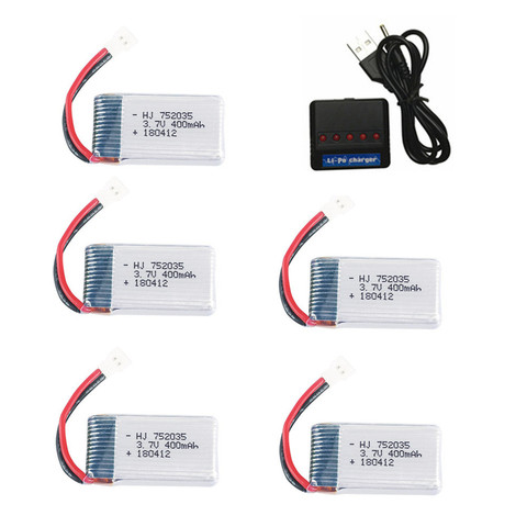 3,7 V 400mAh 752035 batería de lipo de + 3,7 v cargador para H31 X4 H107 H6C KY101 E33C E33 U816A V252 piezas de recambio de drones RC 1 Uds a 5 uds ► Foto 1/6