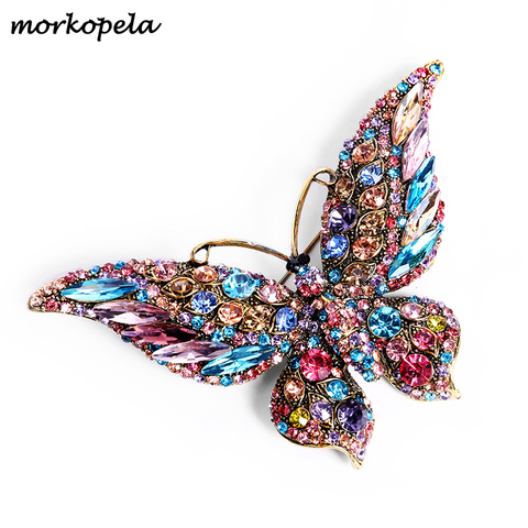 Morkopela-broche de mariposa grande para mujer, alfileres de cristal de lujo para fiesta, alfileres de diamantes falsos, accesorios para ropa ► Foto 1/6