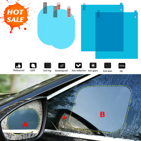 2 uds coche trasera película protectora para espejo Anti niebla ventana claro impermeable protector para espejo retrovisor película suave Anti-glare película transparente ► Foto 1/6