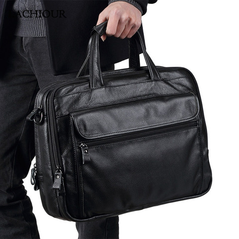 Bolsos de mano grandes de cuero genuino para hombre, carteras de mano de cuero masculinas genuino para viaje de negocios, bolso de hombro para ordenador portátil de 15,6 pulgadas, bolso de negocios A4 ► Foto 1/6