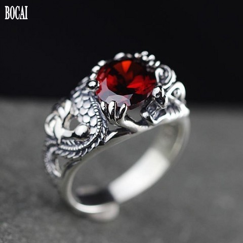 Anillo de plata de primera ley con forma de dragón para mujer, sortija, plata esterlina 925, estilo tailandés, granate, hecho a mano, 2022 ► Foto 1/5