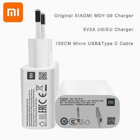 XIAOMI-adaptador de corriente MDY-09-EK/EW, Cable de datos de 80CM, Micro USB/1M, tipo C, cargador de pared, compatible con todos los teléfonos móviles ► Foto 1/6