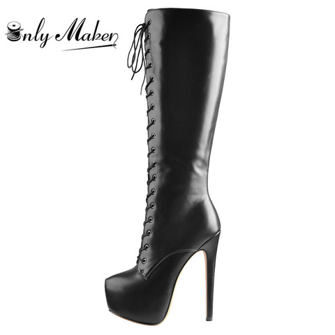 Onlymaker-Botas para mujer de tacón y plataforma cordones punta redonda, botas hasta la rodilla, calzado con tacones muy altos de 16 cm, stilettos, con cremallera ► Foto 1/6