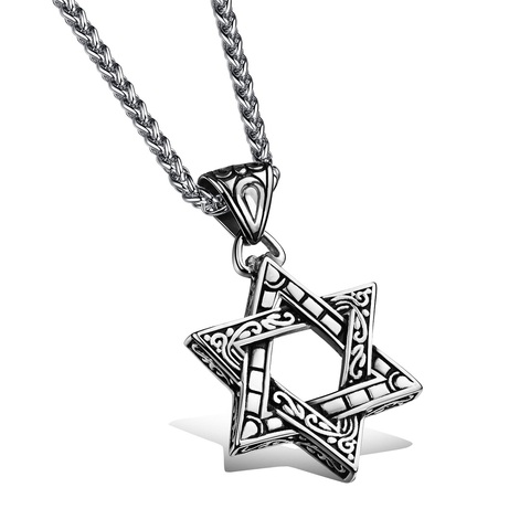 JHSL-collar con colgante con estrella de David de Israel para hombre, cadena trenzada en forma de O de acero inoxidable, Color plata, joyería ► Foto 1/6