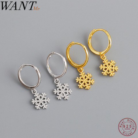 WANTME minimalista moda de Navidad copo de nieve pendientes para las mujeres Femme genuino 100% Plata de Ley 925 regalo de joyas de fiesta ► Foto 1/6