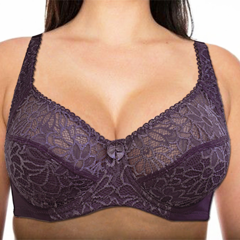 Sujetadores para mujeres Sujetador de encaje grande de talla grande mujer Sexy ropa interior Bralette camisetas de lencería 34-44 B C D DD E F ► Foto 1/6