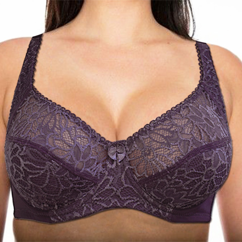 Sujetadores para mujeres Sujetador de encaje grande de talla grande mujer Sexy ropa interior Bralette camisetas de lencería 34-44 B C D DD E F ► Foto 1/6