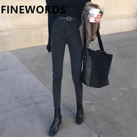 FINEWORDS-ropa de calle de estilo coreano para mujer, pantalones vaqueros de cintura alta ajustados, elásticos, de realce, pitillo de talla grande ► Foto 1/6