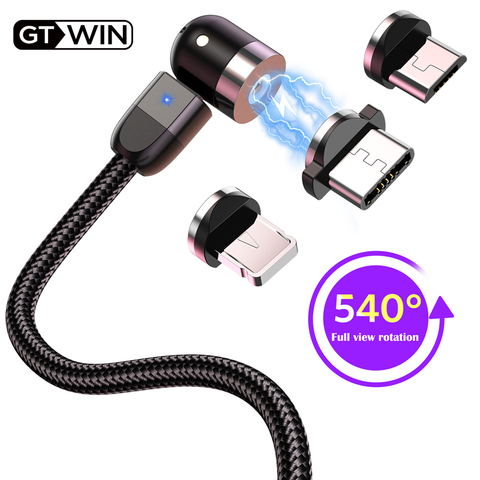 Cable Micro USB magnético mejorado GTWIN 3A para iPhone Samsung Xiaomi carga rápida Cable USB tipo C Cable magnético carga USB-C Cable ► Foto 1/6