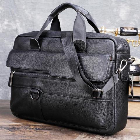 Bolso de mano grande de cuero genuino para hombre, bandolera de papel A4 de viaje de negocios, de 14 pulgadas bolso de hombro para ordenador portátil, maletín para hombre ► Foto 1/6