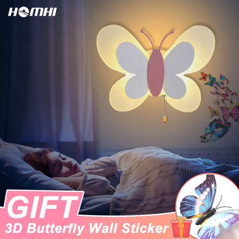 Candelabro de pared de mariposa para niños, luces Led de noche para dormitorio, iluminación de pared para niñas, hada rosa ► Foto 1/6