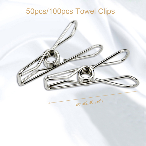 Pinzas para ropa de acero inoxidable 100 Uds 6cm abrazaderas para ropa Clips para perchas pinzas ropa ► Foto 1/5