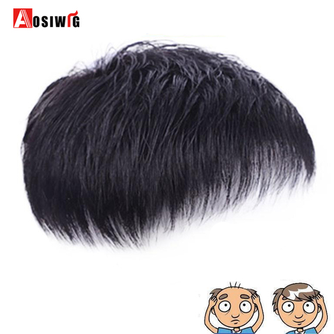 AOSI-peluca corta de cabello liso para hombre, peluquín de repuesto sintético, color negro Natural ► Foto 1/6