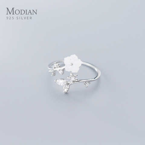 Modian nuevo 925 Sterling plata radiante de hojas de la cáscara blanca de la flor tamaño libre para las mujeres de planta anillo joyería Original ► Foto 1/5