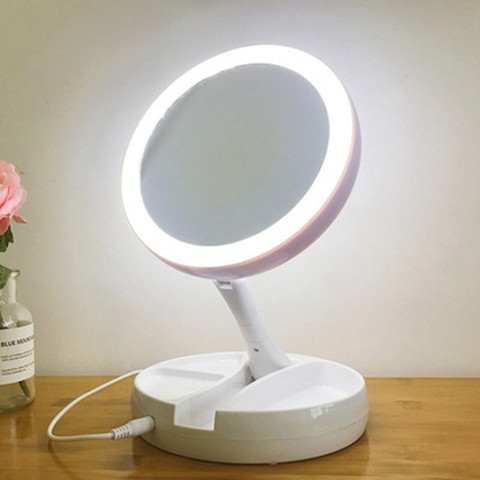 Espejo Led plegable con carga USB o batería, espejo blanco para maquillaje, tocador cosmético con luz, 10 aumentos ► Foto 1/6