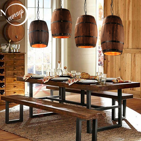 American modern nature loft-barril de vino de madera E27, lámparas colgantes clásicas colgantes para comedor, sala de estar, restaurante, cafetería, bar ► Foto 1/6