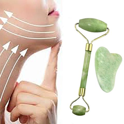 Gua sha-Rodillo de Jade Natural para masaje Facial, piedra reafirmante, masajeador de ojos hinchados, antiarrugas, para cuello ► Foto 1/5