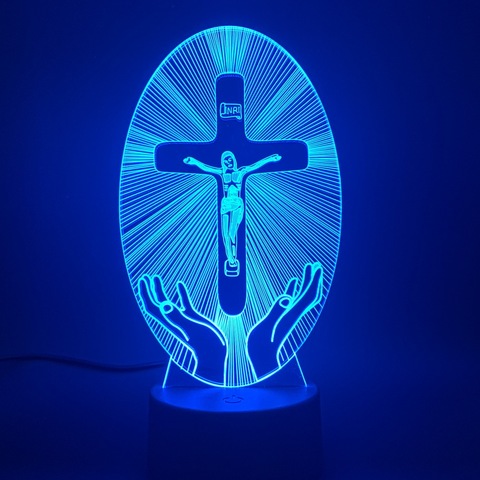 Cristiano LED luz de noche Jesús estación de la religión visualización cruzada crucifijo de la Biblia colorida cristiana 3D lámpara Dropship ► Foto 1/6