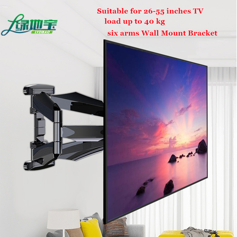 LVDIBAO 6 brazos movimiento completo TV soporte de montaje en pared para pantalla plana de 26 ''-55'' carga hasta 40 kg ángulo de inclinación de rotación ajustable ► Foto 1/6