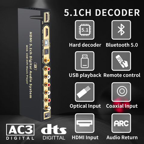 HDMI 5,1 convertidor de Audio decodificador DAC DTS AC3 FLAC mono 4K * 2K HDMI a HDMI Extractor convertidor divisor Digital SPDIF arco HB815 ► Foto 1/6