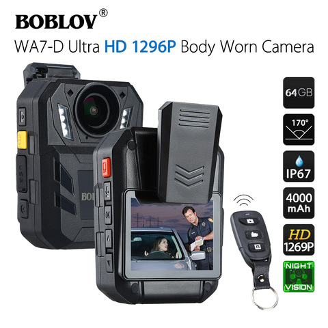 BOBLOV WA7-D 64GB Ambarella A7 32MP HD 1296P de vestir el cuerpo de la cámara grabadora de vídeo de seguridad de la batería 4000mAh con Control remoto ► Foto 1/5